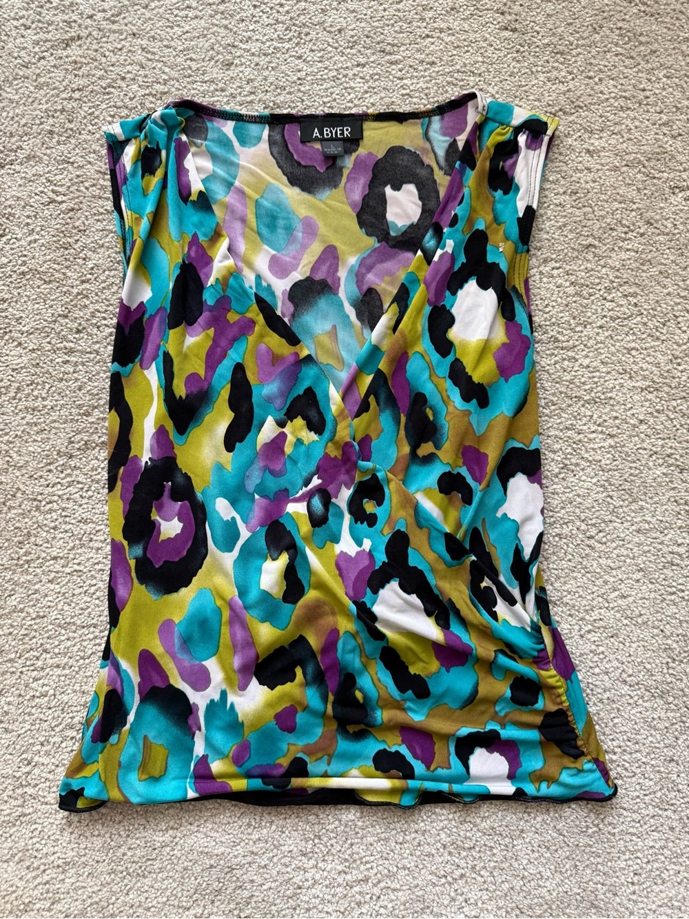 A. Byer Y2K Multicolor Sleeveless Wrap-Front Top - Teal, Purple, Olive